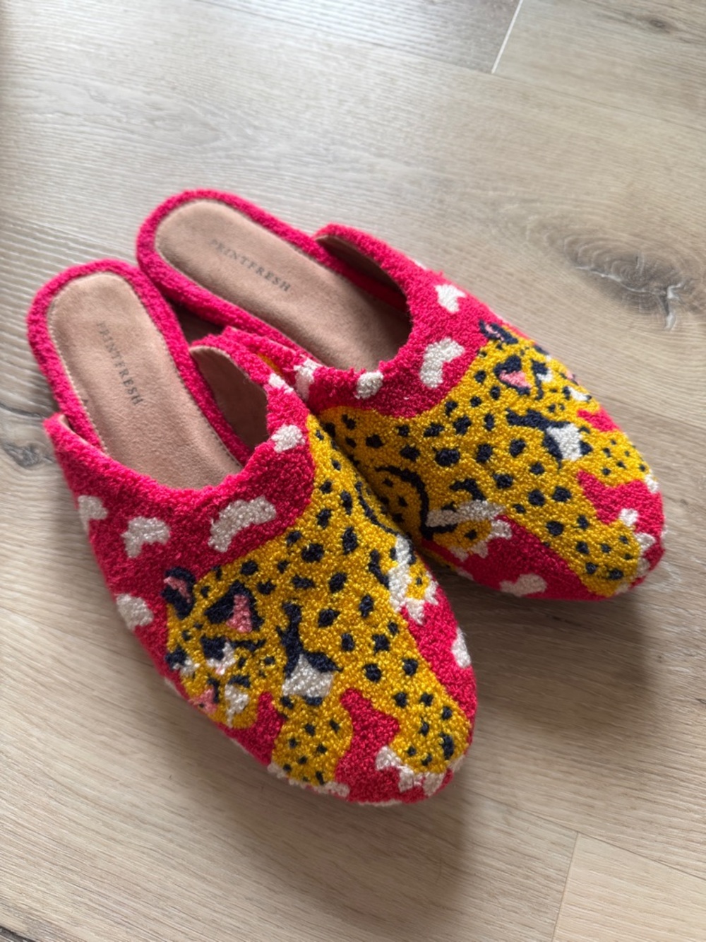 Printfresh Pink and Yellow Leopard Slip-On Slippers size 9